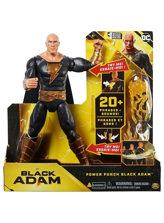 دي سي كوميكس لعبة باور بانش بلاك آدم المتحركة مقاس 12 بوصة مع أكثر من 20 عبارة وصوتًا تضيء مع ملحقين، لعبة بلاك آدم السينمائية القابلة للتحصيل للأطفال للأولاد والبنات من سن 3 سنوات فما فوق - Image 1