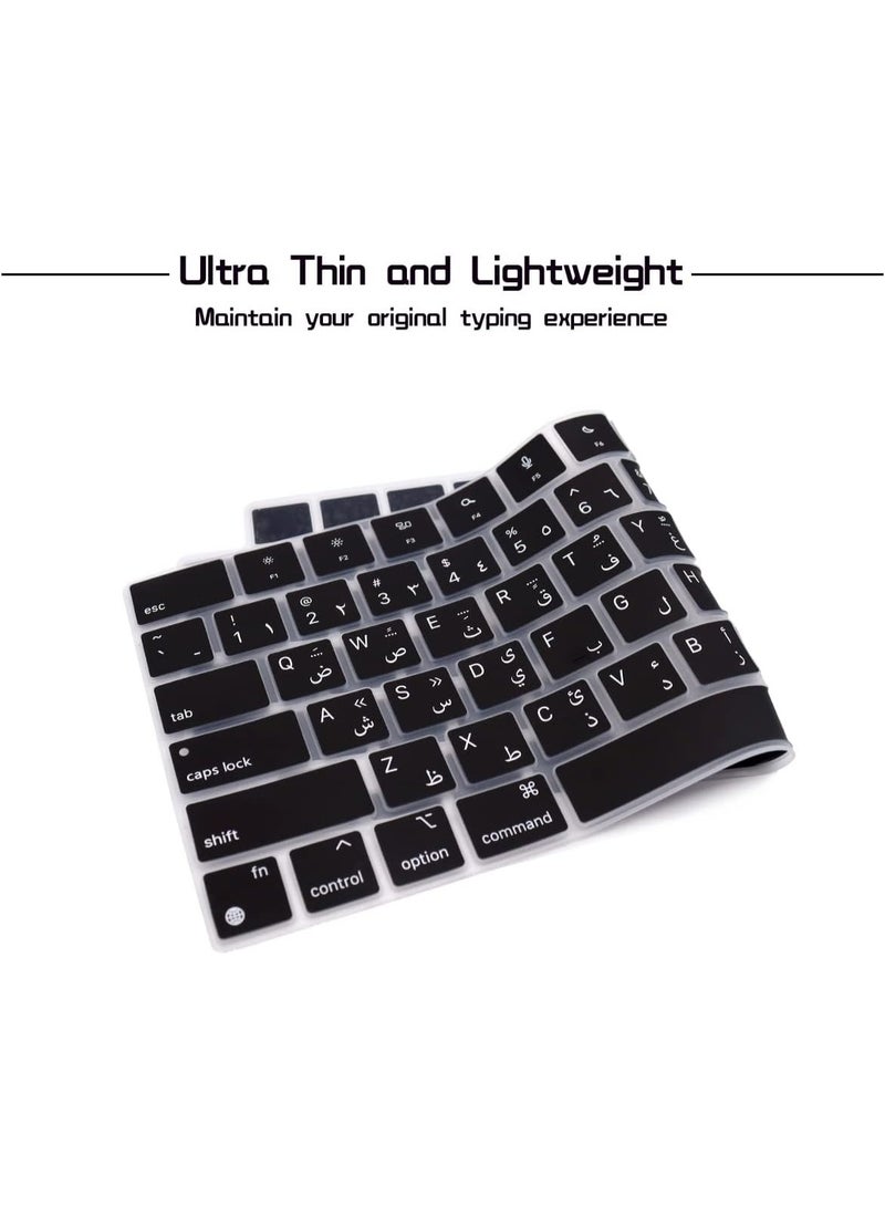 Arabic Keyboard Cover Skin for Apple 2026 2025 2024 2023 2022 MacBook Air Laptop with M5 M4 M3 M2 chip 15.3 inch A3448 A3241 A3114 A2941/MacBook Air 13.6 inch A3449 A2681 A3113 A3240 & 13 Macbook NEO A18 Pro 2026(A3404) 2026-2021 Pro 14" 16.2" M5 M4 M3 M2 M1 Pro/Max A3434/A3427/A3426/A3112/A3185/ A3401/A2992/A2918/A2779/A2442 & A3403/A3429/A3428/A3186/A2991/A2780/A2485Protector-Black - Image 4