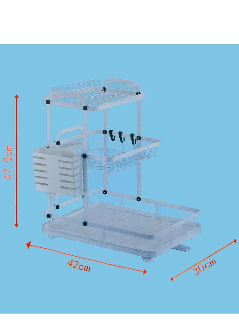 HEXAR Space Saving Dish Drying Rack Stainless Steel Dish Rack with Utensil Holder and Water Tray Dish Drainer for Kitchen Counter Rust Proof Dish Drying Stand Kitchen Organizer (3 TIER, WHITE) - Image 2