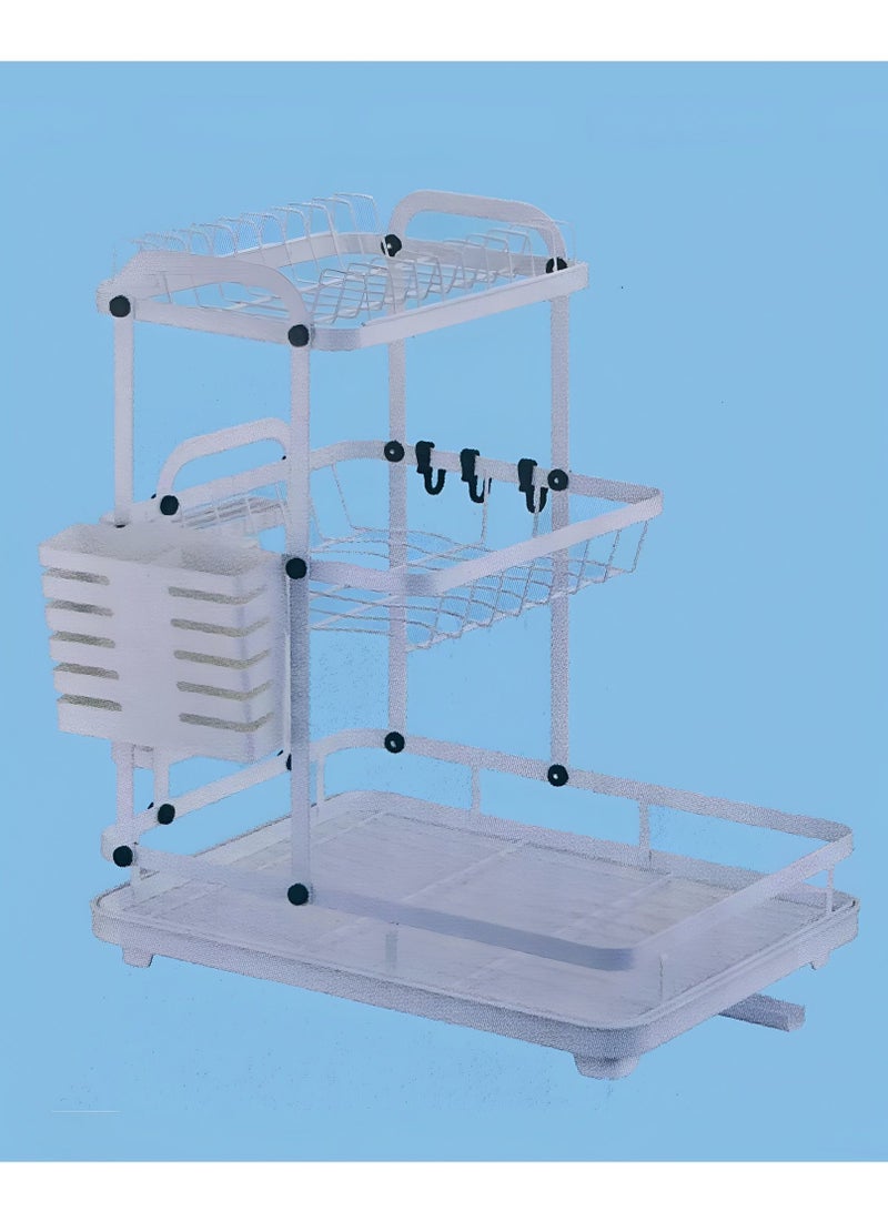 HEXAR Space Saving Dish Drying Rack Stainless Steel Dish Rack with Utensil Holder and Water Tray Dish Drainer for Kitchen Counter Rust Proof Dish Drying Stand Kitchen Organizer (3 TIER, WHITE) - Image 3