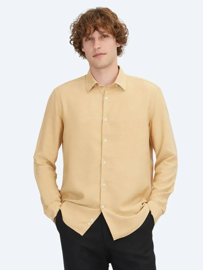 Kip Saffron Striped Regular Fit Weaving Casual Shirt