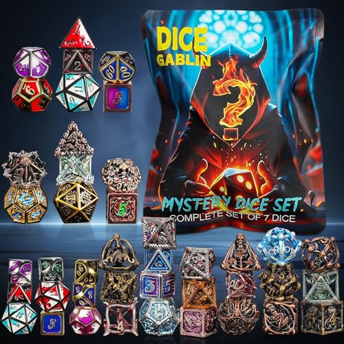 QMAY 8PCS Metal Mystery Dice Set Various Styles Polyhedral Dice Random Patterns Metal DD Dice Dice Bag DND Gifts Suitable for Dungeons and Dragons RPG MTGRole Playing Table Game - Image 1