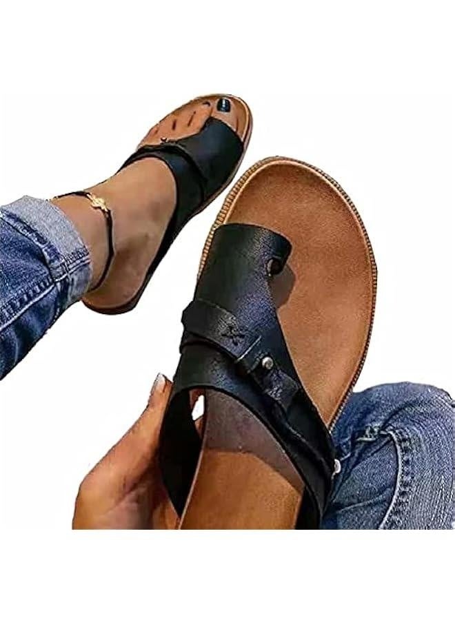 Women's Orthopedic Correction Leather Ring Toe Casual Bunion Slippers Summer Casual Beach Sandals Flat Heel Flip Flops - Image 1