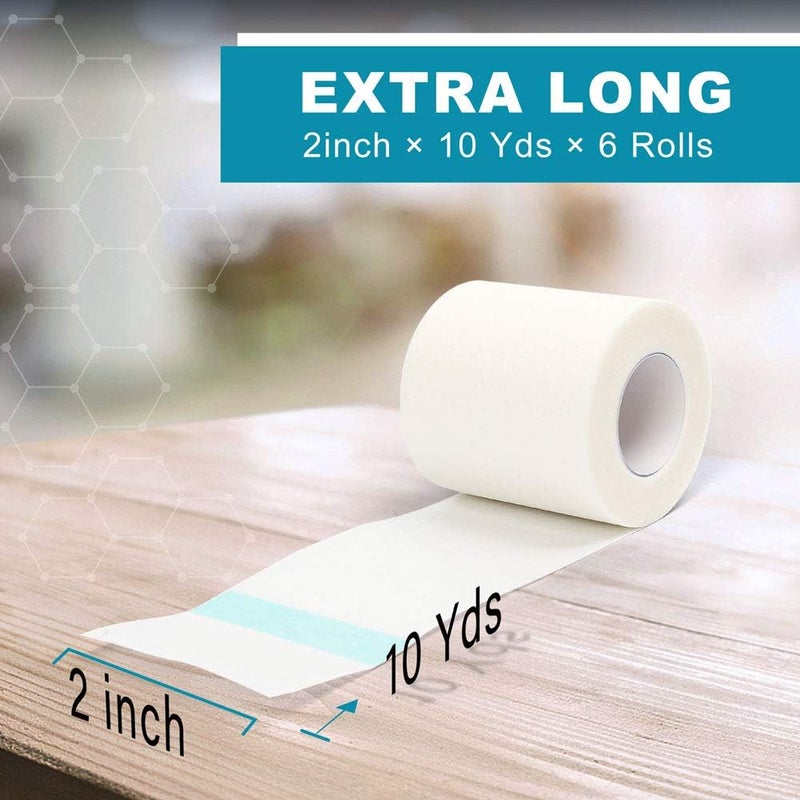 LotFancy Medical Tape 6Rolls 2inch x 10Yards Adhesive Hypoallergenic Surgical Paper Tapes Wound First Aid Tape 2 Dispensers Included - Image 3