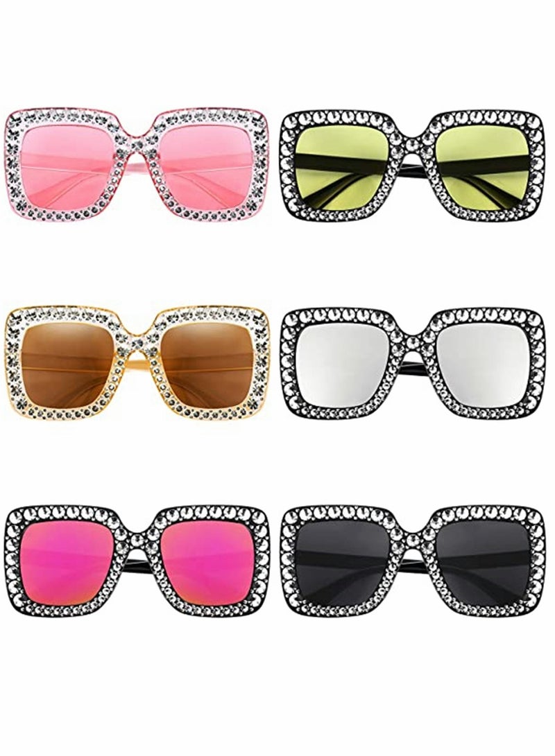 KASTWAVE Sunglasses, Crystal Sunglasses, Fashion Square Sunglasses, Women's Trendy Sunglasses, Square Diamond Sunglasses, Women Retro Sunglasses, 6 Pairs - Image 1