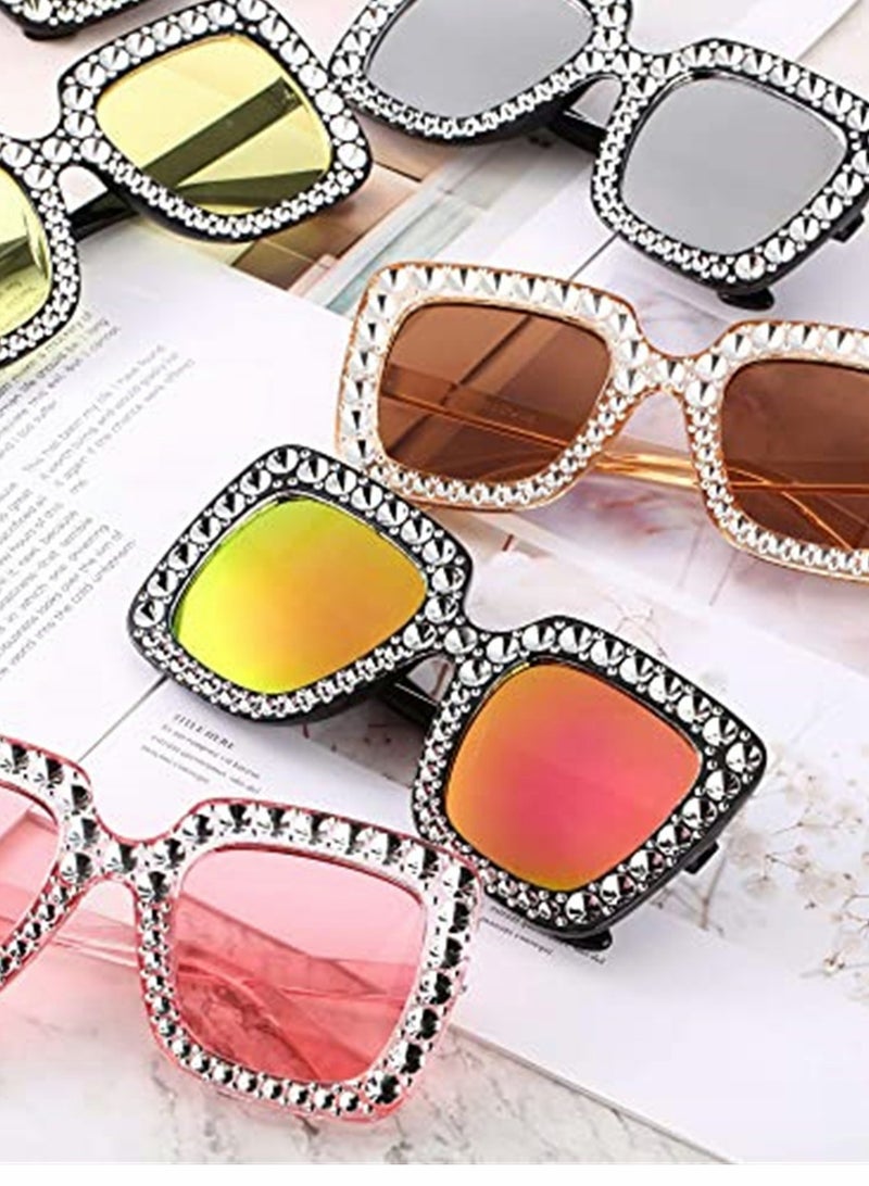 KASTWAVE Sunglasses, Crystal Sunglasses, Fashion Square Sunglasses, Women's Trendy Sunglasses, Square Diamond Sunglasses, Women Retro Sunglasses, 6 Pairs - Image 3