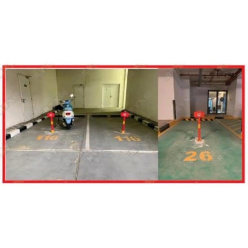 Heavy Duty Manual Parking Lock with No Parking Sign Auto-Lock Pull-Up Design75×26 cm Red Parking Barrier with 4 Expansion Screws and Keys Car Parking Blocker for Home, Office and Commercial Use - Image 2