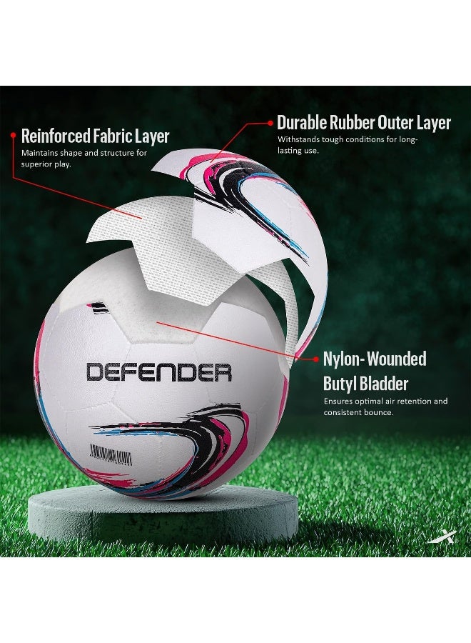 فيكتور أكس كرة قدم فيكتور إكس ديفيندر مطاطية لكرة الصالات - كرة متينة للاستخدام الداخلي والخارجي للتدريب والمباريات | مقاس ٥ | وردي - Image 3
