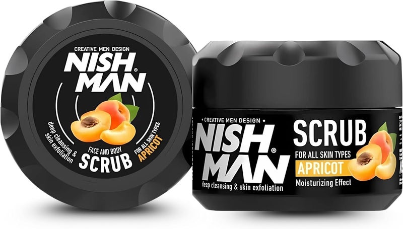 NISHMAN Face Body Scrub Apricot 300ml Exfoliating Skincare for Men Removes Dead Skin Cells Deeply Cleanses and Ensures a Fresh Soft and Radiant Complexion