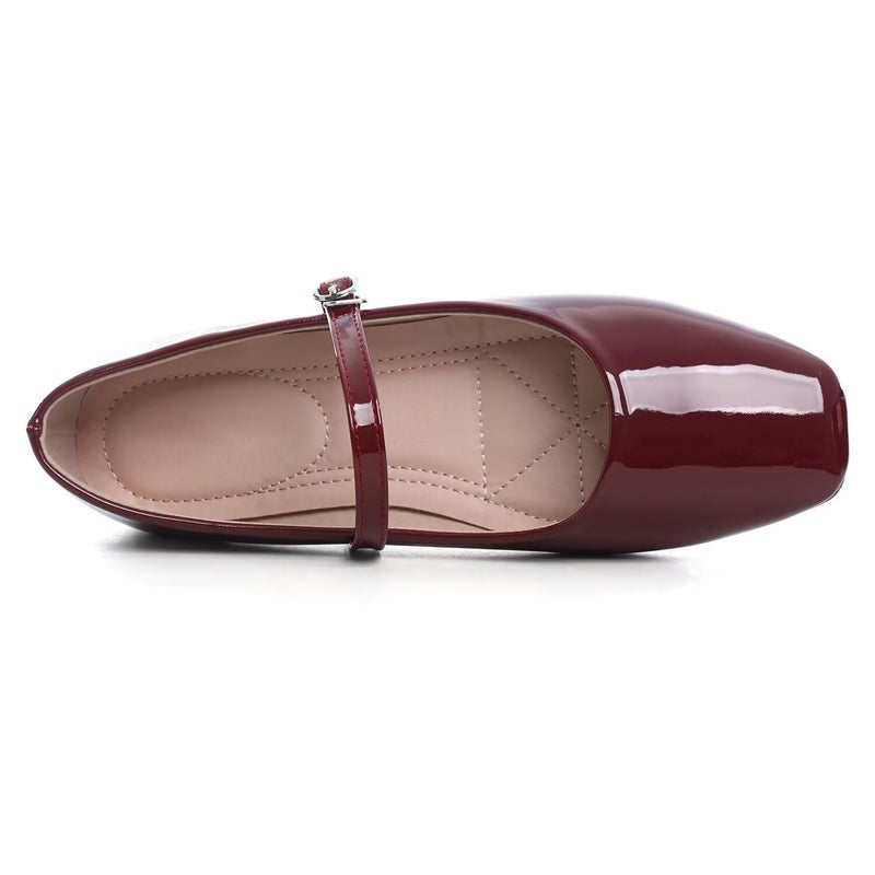 LUXINYU Women's Patent Leather Mary Jane Flats Classic Square Toe Ballet Flat Shoes with Buckle Strap Comfortable Work Flats,Red 8.5 - Image 4