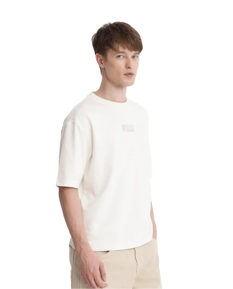 Rare Rabbit Men's Silicone Badge Solid Boxy Fit T-Shirt
