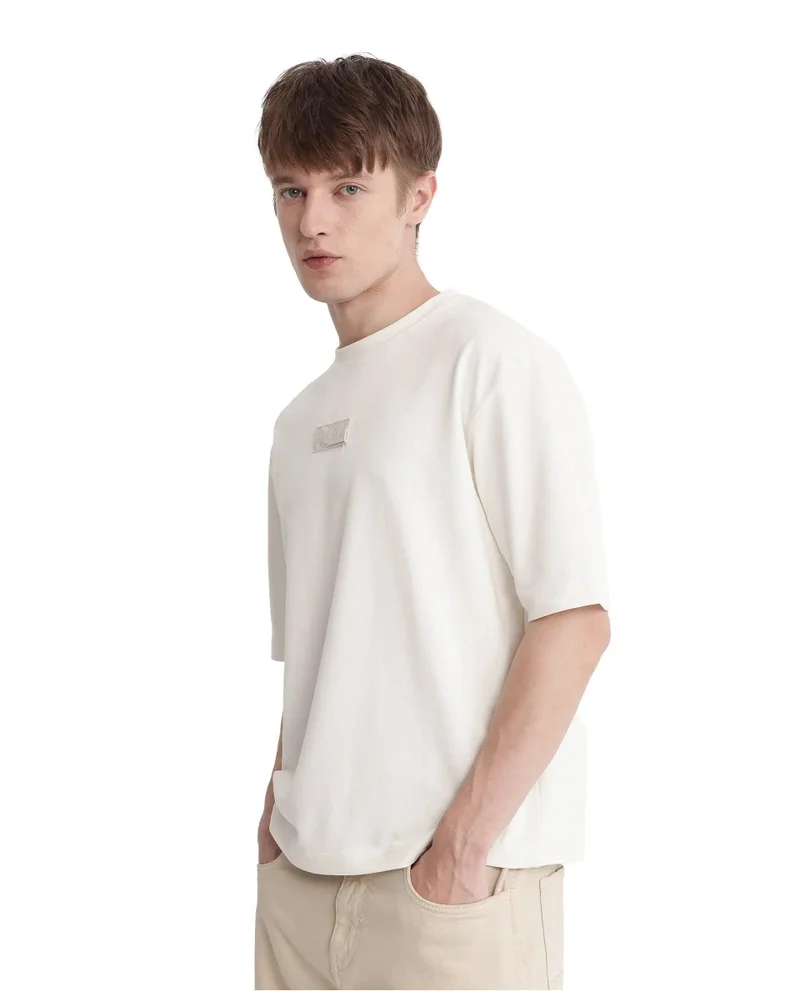 Rare Rabbit Men's Silicone Badge Solid Boxy Fit T-Shirt