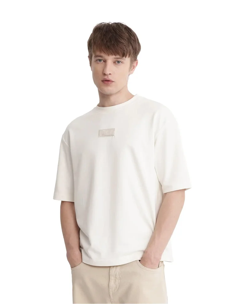 Rare Rabbit Men's Silicone Badge Solid Boxy Fit T-Shirt