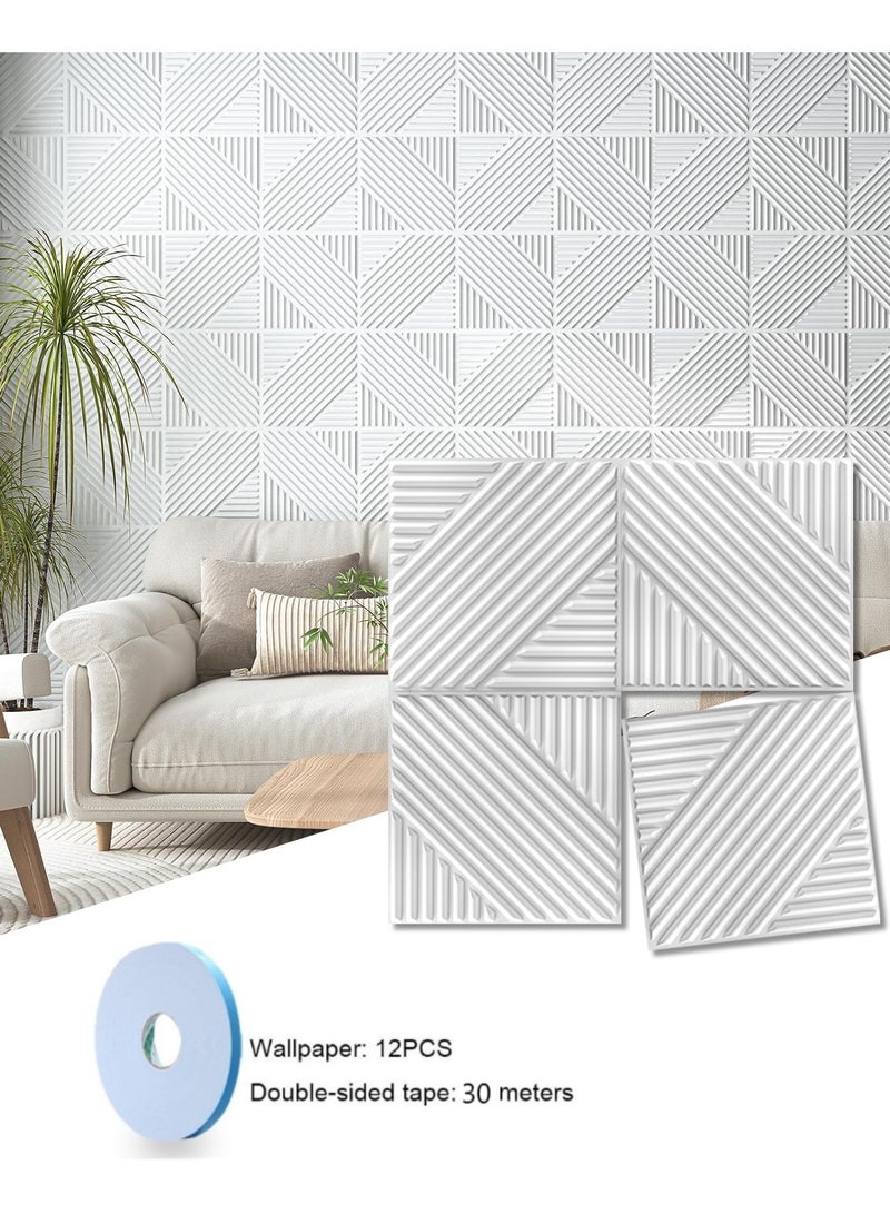 رات سو 12 قطعة لوحات حائط ثلاثية الأبعاد نسيج ثلاثي الأبعاد PVC ورق الحائط تصميم حائط مزخرف الجدار غلاف الحائط لوحات الجدران الداخلية ديكور الجدار لوحة حائط مميزة لغرفة المعيشة غرفة النوم خلفية جدار التلفزيون كل 30x30 سم أبيض - Image 1