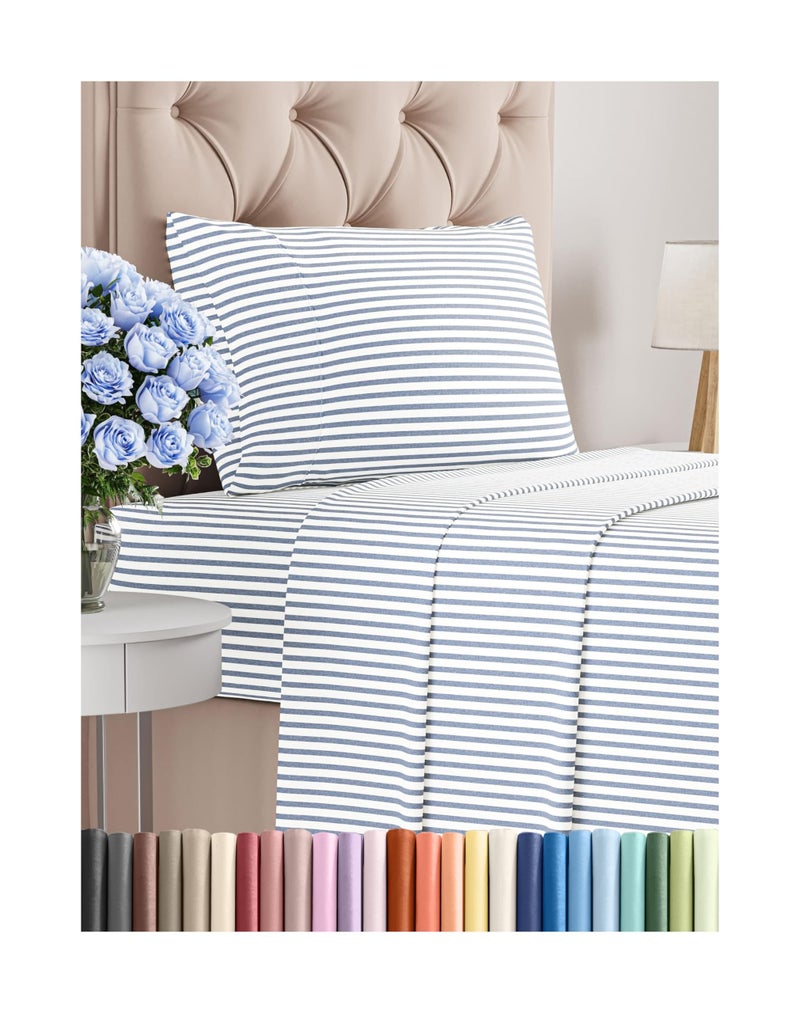 CGK Unlimited Twin Size 3 Piece Sheet Set  Comfy Breathable  Cooling Bed Sheets Set  Hotel Luxury Bedding for Women Men Kids  Teens  Deep Pockets EasyFit Soft and Wrinkle Free  OekoTex  Blue Stripes