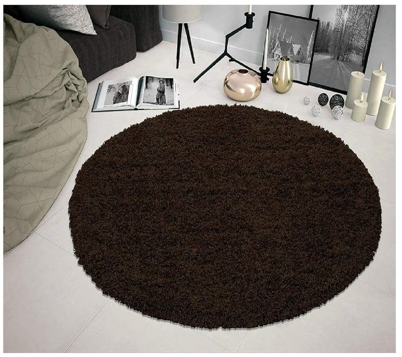Tib Plain Modern Shaggy Rug Chocolate Velvet 2 X 2 Feet - Image 3