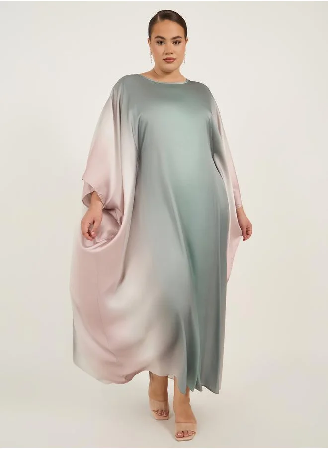 Styli Ombre Print Satin Loose Fit Kaftan