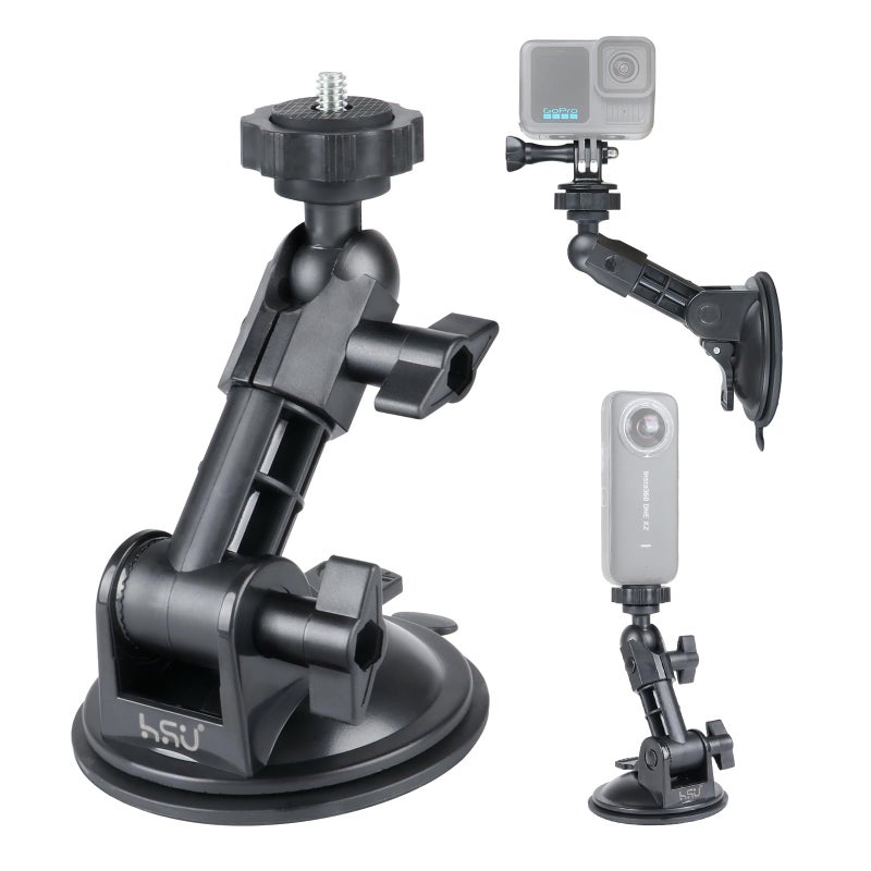 HSU Car Suction Cup Mount for GoPro/Insta 360/DJI Osmo Action Camera, Car Window Holder with 1/4-20 Ball Joint Thread, Perfect for Boats Vehicle Windshield & Window - Image 1