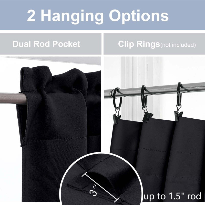 Chyhomenyc Short Black Out Curtains 45 Inch Length, Small Blackout Curtain Rod Pocket Half Window Curtains for Kitchen Basement Cabinet Camper RV Bunk, 2 PCS, Each 30" Wx45 L, Black - Image 5