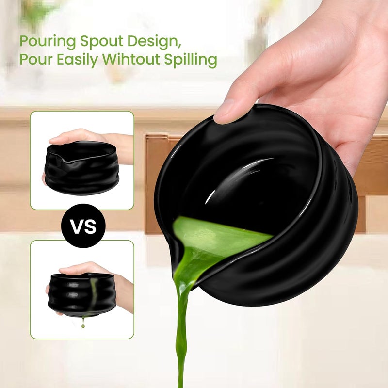 ELIMTEC Matcha Whisk Set and Bowl, Matcha Making Kit Whisk, Bowl With Spout, Sifter, Ceramic Whisk Holder, Spoon Japanese Tea Powder Starter Tools For Ceremony Gift (Black, 9 Pack) - Image 3