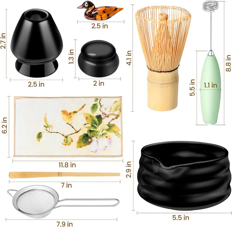ELIMTEC Matcha Whisk Set and Bowl, Matcha Making Kit Whisk, Bowl With Spout, Sifter, Ceramic Whisk Holder, Spoon Japanese Tea Powder Starter Tools For Ceremony Gift (Black, 9 Pack) - Image 2