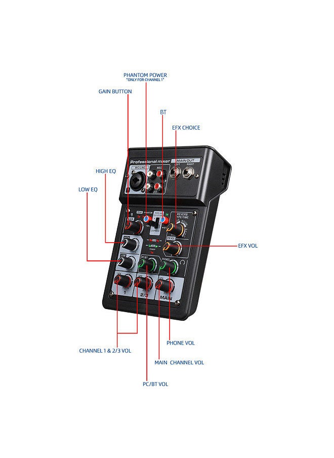 Generic - 3 Channel Audio Mixer BT Digital Stereo Sound Board Console System DSP Scene Effect with Track Record Soundcard OTG Function XLR RCA Input for DJ Studio Live Streaming - Image 1