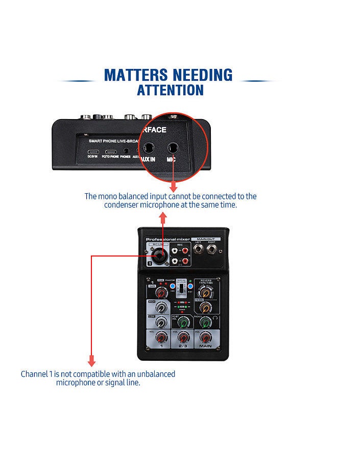Generic - 3 Channel Audio Mixer BT Digital Stereo Sound Board Console System DSP Scene Effect with Track Record Soundcard OTG Function XLR RCA Input for DJ Studio Live Streaming - Image 1