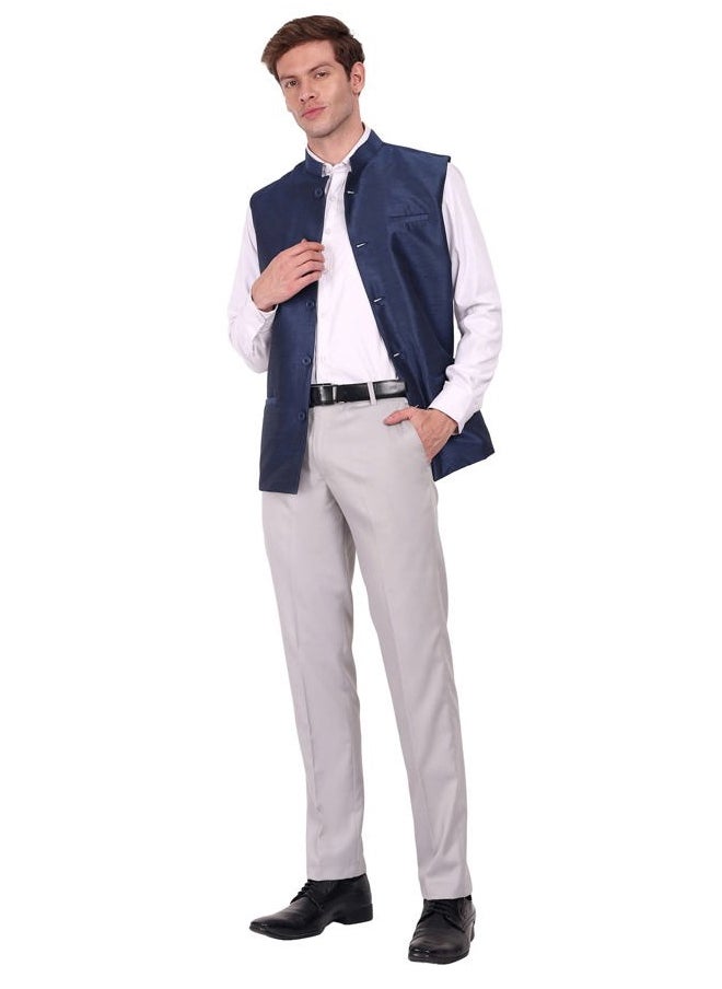 SKAVIJ - Men's Business Suit Vest Casual Nehru Jacket Dress Vest Slim Fit Formal Waistcoat (Medium, Blue) - Image 1