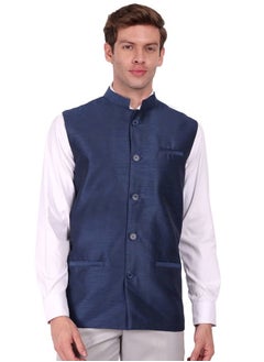 SKAVIJ Men's Business Suit Vest Casual Nehru Jacket Dress Vest Slim Fit Formal Waistcoat (Medium, Blue)  - Image 1