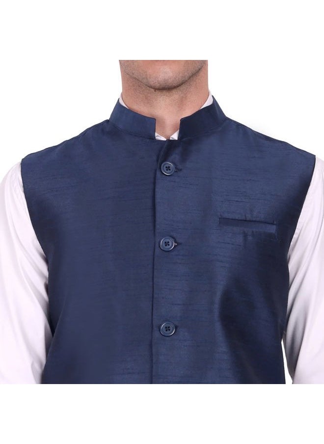 SKAVIJ Men's Business Suit Vest Casual Nehru Jacket Dress Vest Slim Fit Formal Waistcoat (Medium, Blue)  - Image 4