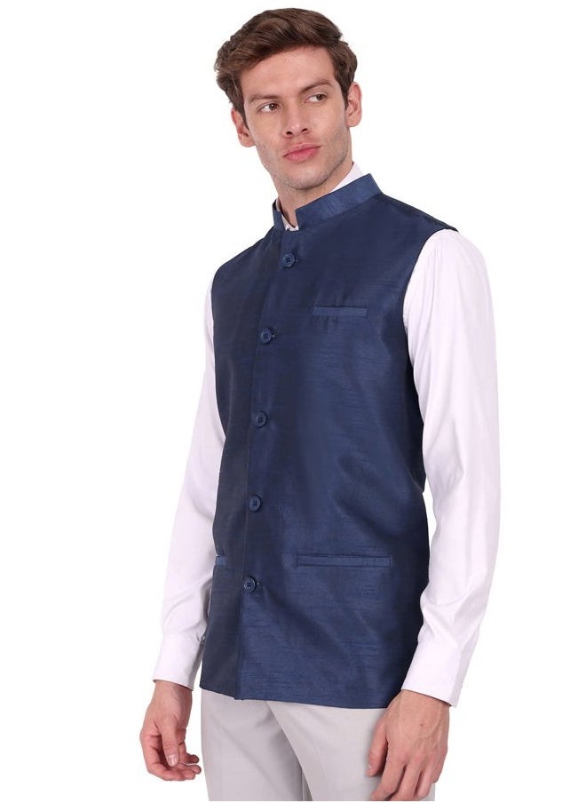 SKAVIJ Men's Business Suit Vest Casual Nehru Jacket Dress Vest Slim Fit Formal Waistcoat (Medium, Blue)  - Image 5