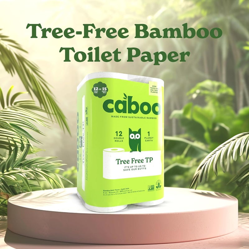 CABOO Tree Free Toilet Paper, Tree Free, Septic, Chemical Free Bath Tissue - 2 Ply Sheets, 300 Sheets Per Roll, 12 Double Rolls - Image 4