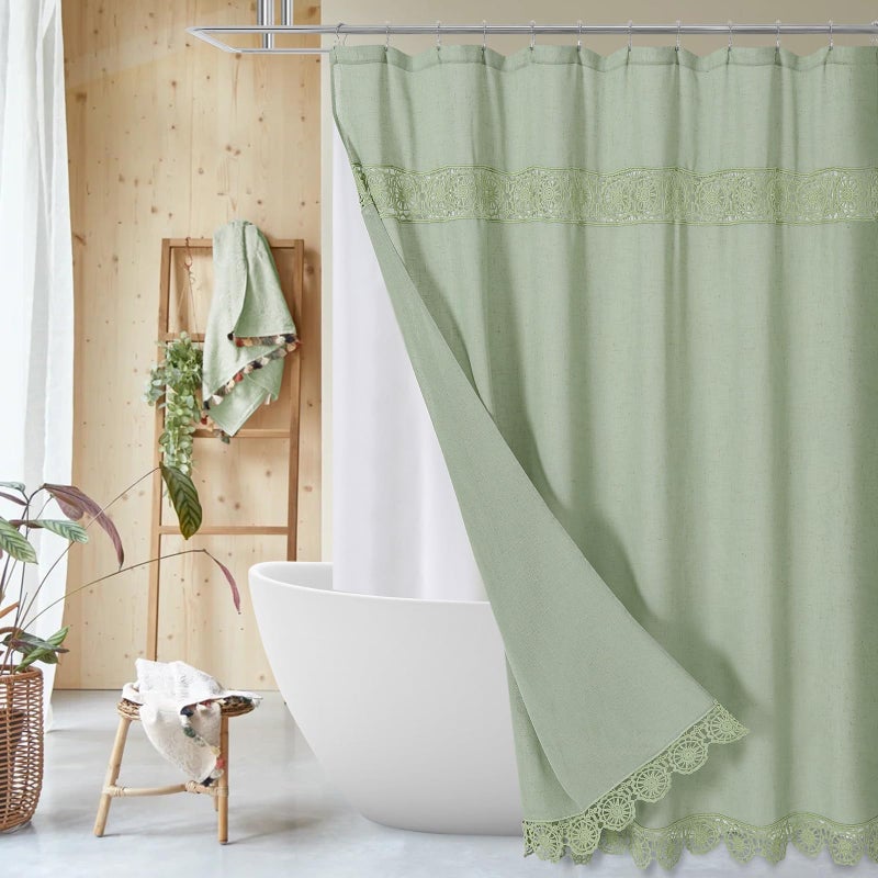 Gibelle Boho Farmhouse Surtain Stain Strint Clan Cotton Fabric Startain مع Macrame Lace Decor - Image 1