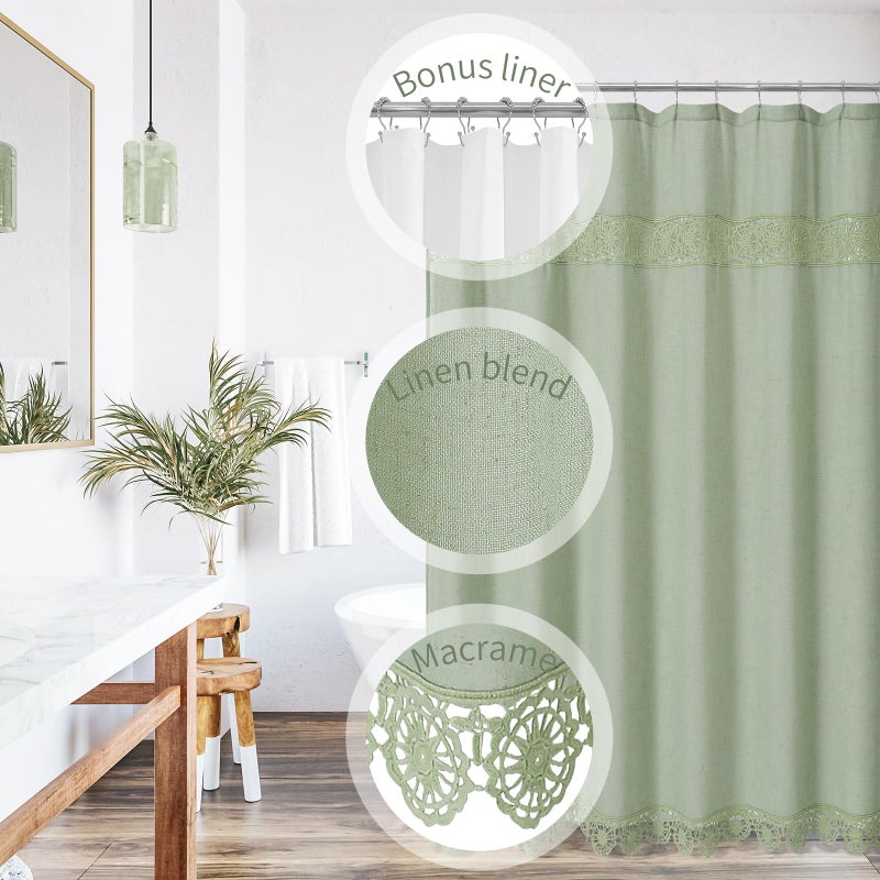 Gibelle Boho Farmhouse Surtain Stain Strint Clan Cotton Fabric Startain مع Macrame Lace Decor - Image 2
