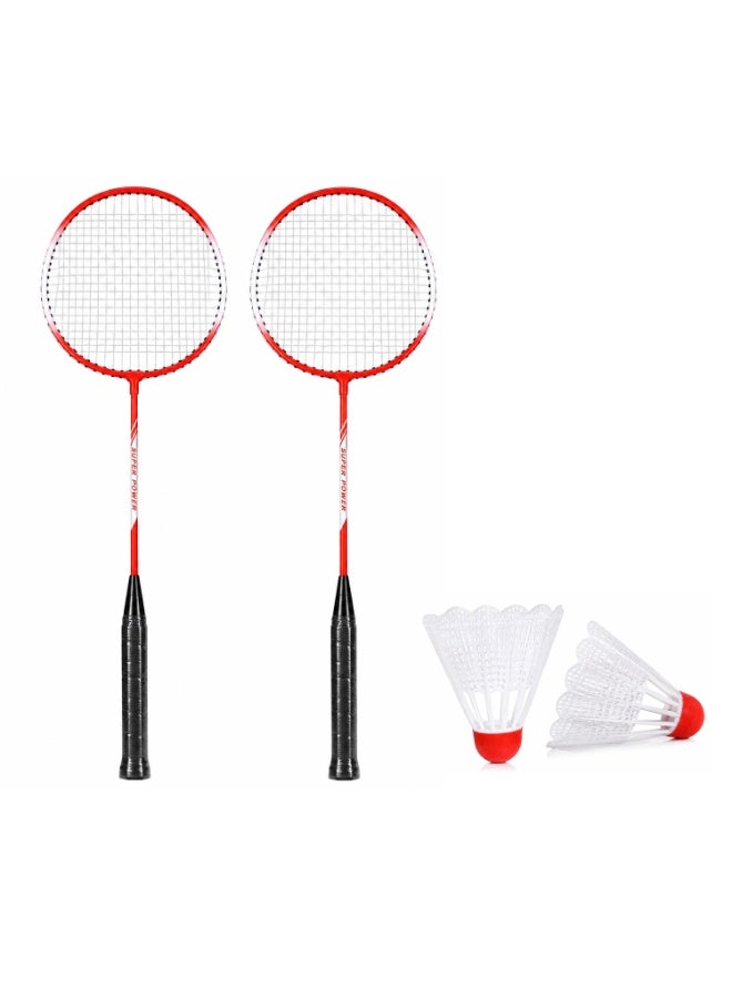 Badminton Racket & Shuttlecock Combo Set – 2 Lightweight Durable Steel Badminton Rackets with 2 Nylon Shuttlecocks, Non-Slip Grip, Pre-Strung Racquets for Indoor & Outdoor Sports Red - Image 1