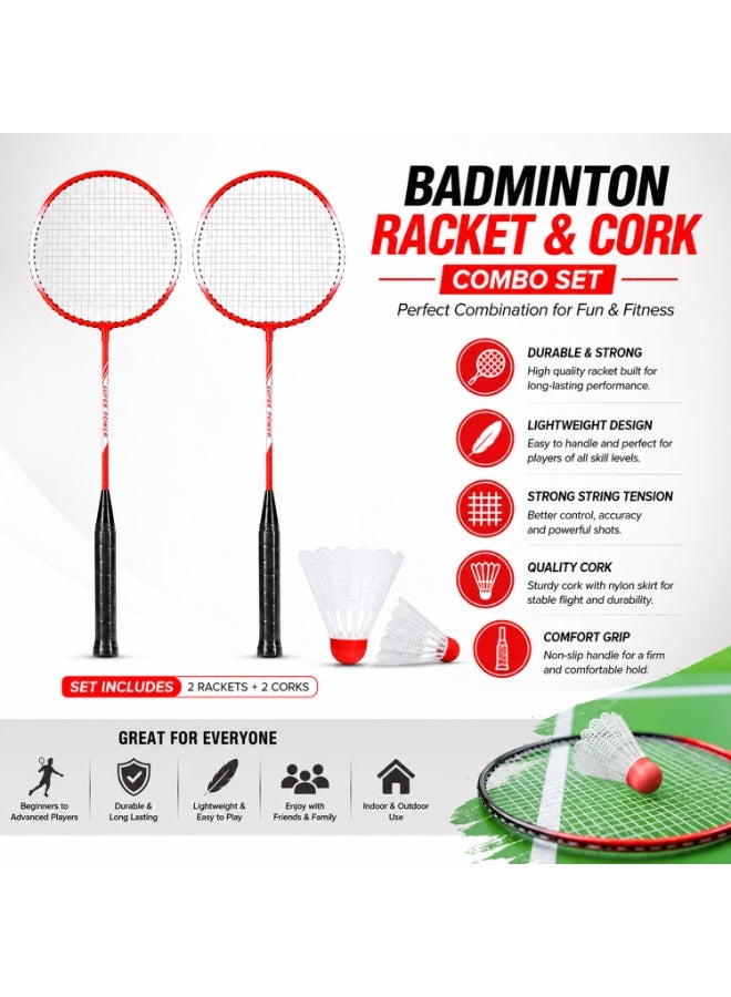 Badminton Racket & Shuttlecock Combo Set – 2 Lightweight Durable Steel Badminton Rackets with 2 Nylon Shuttlecocks, Non-Slip Grip, Pre-Strung Racquets for Indoor & Outdoor Sports Red - Image 5