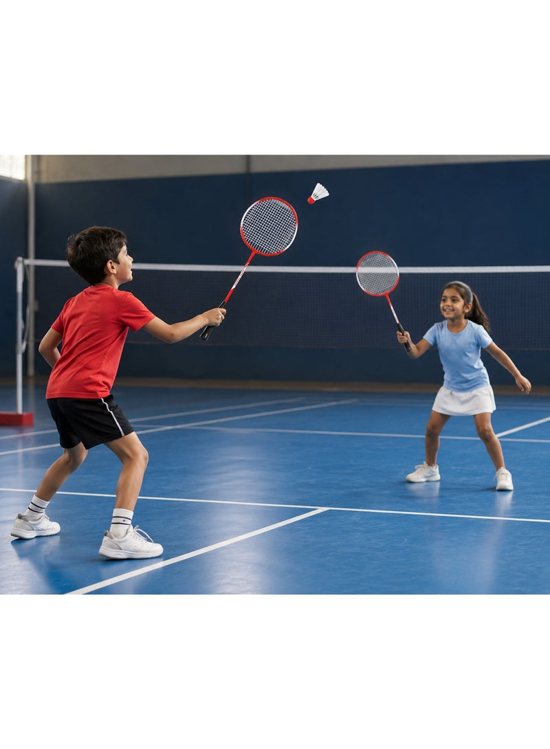 Badminton Racket & Shuttlecock Combo Set – 2 Lightweight Durable Steel Badminton Rackets with 2 Nylon Shuttlecocks, Non-Slip Grip, Pre-Strung Racquets for Indoor & Outdoor Sports Red - Image 4
