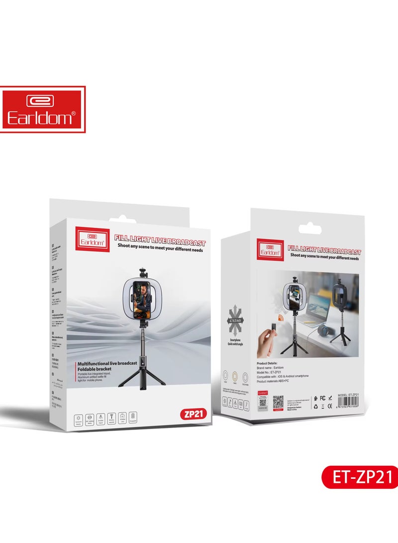 EARLDOM Selfie Stick With 6inch Led Ring Photography Light Foldable Tripod Monopod Portable Selfie 6 Inch Ring Light For Tripod - Image 5