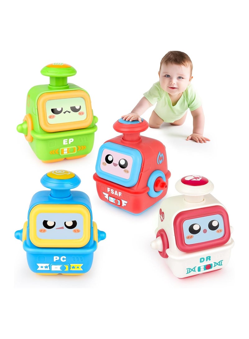 SYOSI Press and Go Robot Toy for Toddlers, 4 Pcs Baby Push Toy Cars for 18m+ Year Old, Friction Powered Robot Vehicles, Educational Toys for Boy & Girl Pull Back Cars Toys, 1st Birthday Gifts for Kids - Image 1