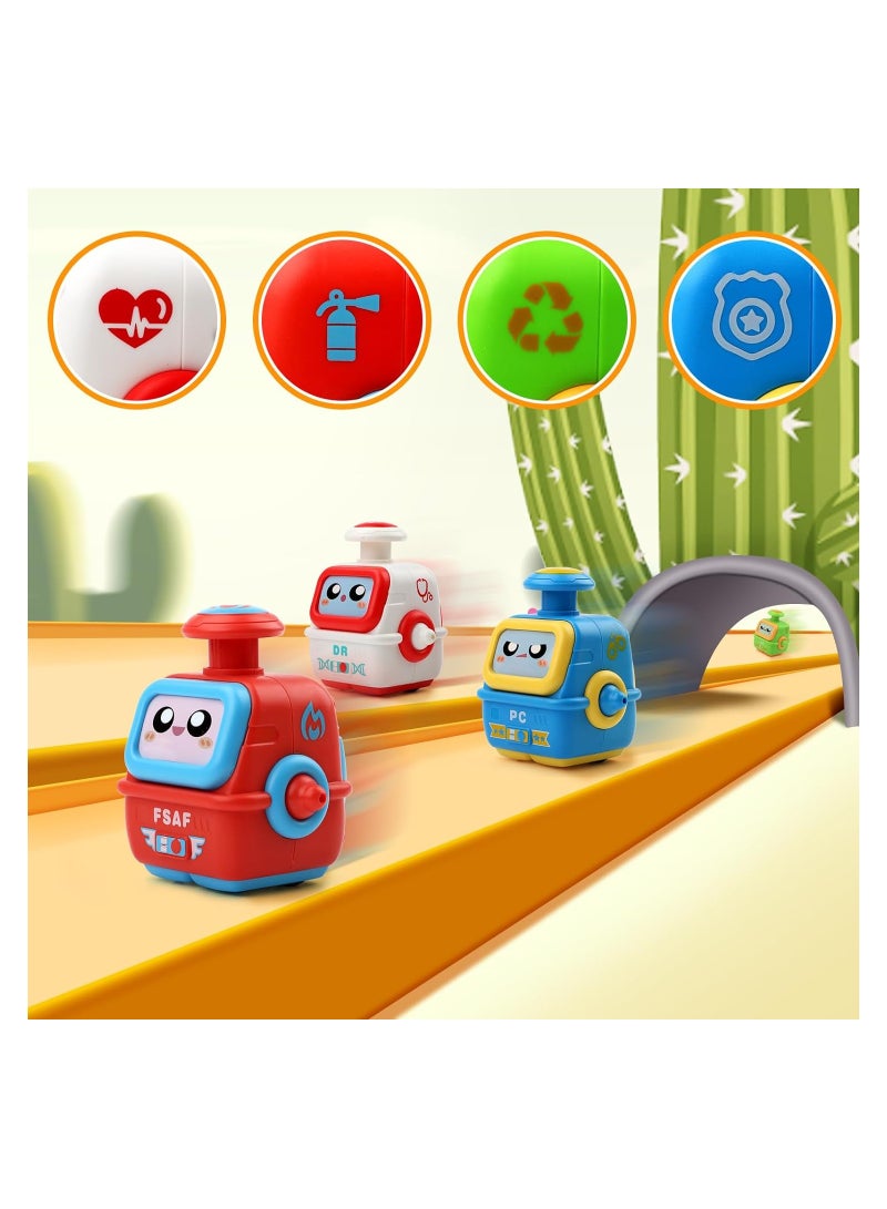 SYOSI Press and Go Robot Toy for Toddlers, 4 Pcs Baby Push Toy Cars for 18m+ Year Old, Friction Powered Robot Vehicles, Educational Toys for Boy & Girl Pull Back Cars Toys, 1st Birthday Gifts for Kids - Image 3