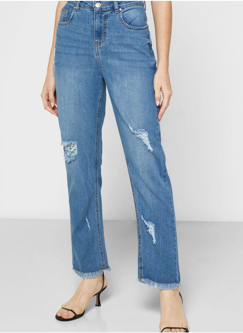 Ginger - High Waist Distressed Straight Fit Jeans - Image 1