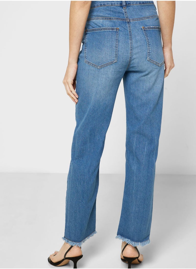 Ginger - High Waist Distressed Straight Fit Jeans - Image 1