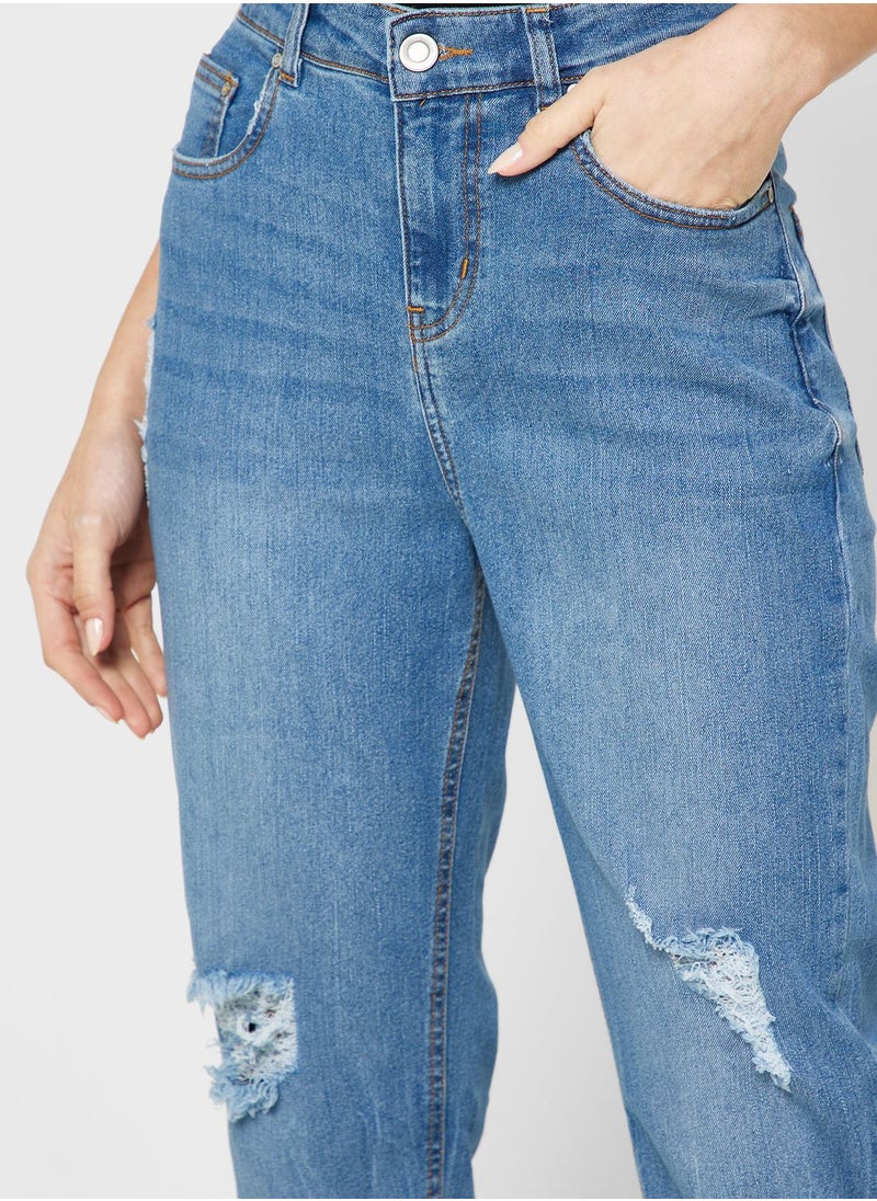 Ginger - High Waist Distressed Straight Fit Jeans - Image 1