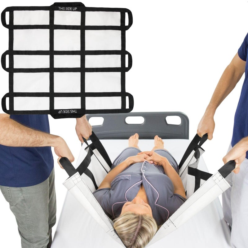 Vive Transfer Blanket with Handles 35 x 34  Bed Positioning Pad Straps  Reusable Washable Patient Lifting Device Body Lift Turning Sliding Moving  Caregiver Family Aid Bedridden Elderly