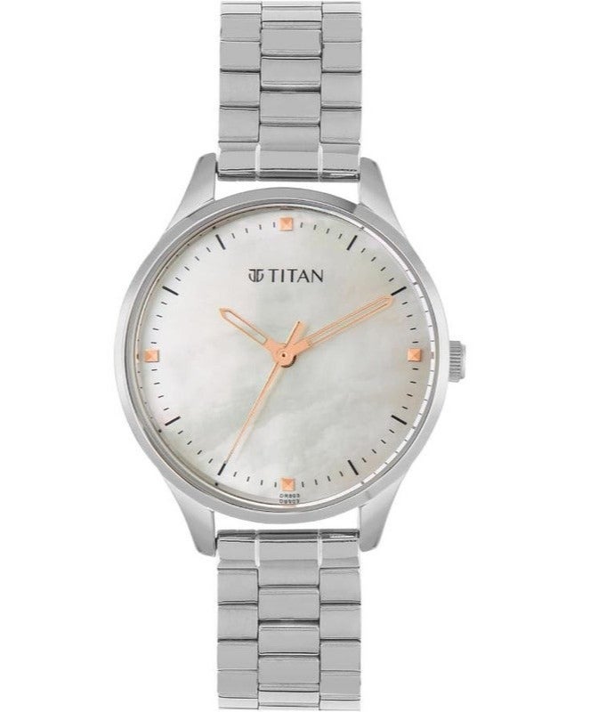 Titan Workwear Mother of Pearl Round Dial Silver Metal Strap Analogue Watch For Women 2649sm06 - Image 1