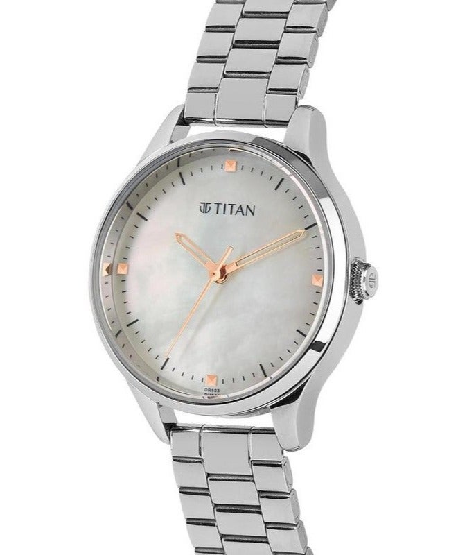 Titan Workwear Mother of Pearl Round Dial Silver Metal Strap Analogue Watch For Women 2649sm06 - Image 2