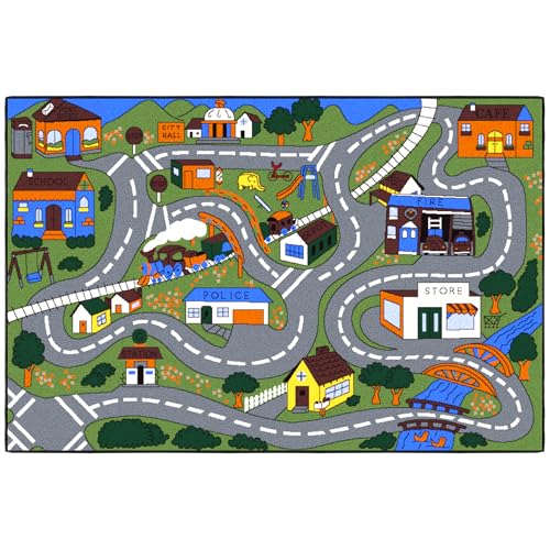 Ottomanson 3'3" x 5' Kids Road Map Rug - Interactive City Traffic Play Mat for Toy Cars - Perfect for Playroom, Bedroom, Daycare & Classroom - Durable & Non-Slip for High-Traffic Areas, Multicolor - Image 1