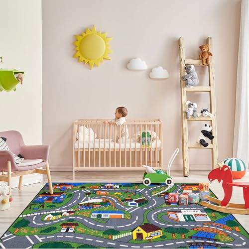 Ottomanson 3'3" x 5' Kids Road Map Rug - Interactive City Traffic Play Mat for Toy Cars - Perfect for Playroom, Bedroom, Daycare & Classroom - Durable & Non-Slip for High-Traffic Areas, Multicolor - Image 5