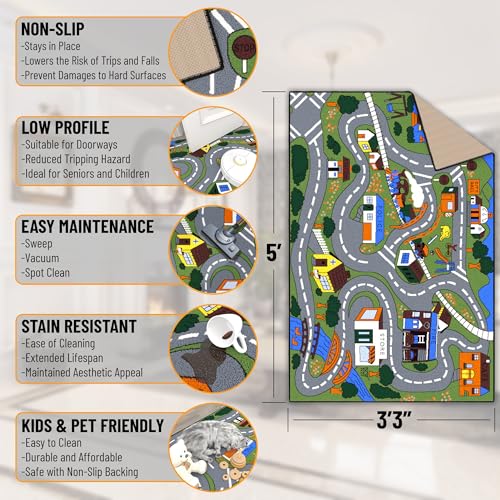 Ottomanson 3'3" x 5' Kids Road Map Rug - Interactive City Traffic Play Mat for Toy Cars - Perfect for Playroom, Bedroom, Daycare & Classroom - Durable & Non-Slip for High-Traffic Areas, Multicolor - Image 2