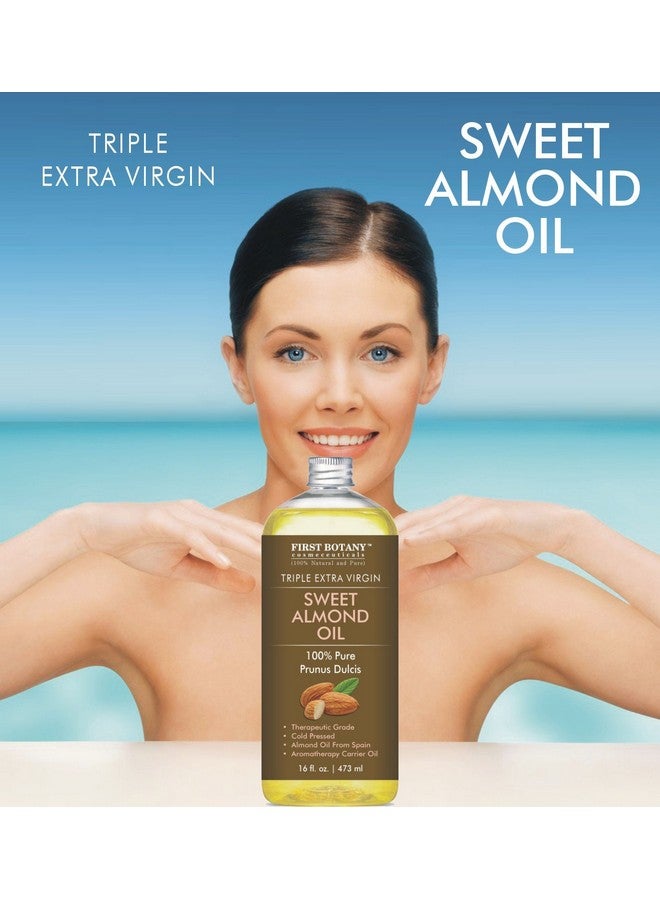FIRST BOTANY COSMECEUTICALS زيت اللوز الحلو المعصور على البارد عالي الجودة بدرجة AAA+ للشعر والبشرة والوجه نقي وطبيعي بنسبة 100% مع موزع مضخة 16 أونصة سائلة - Image 5